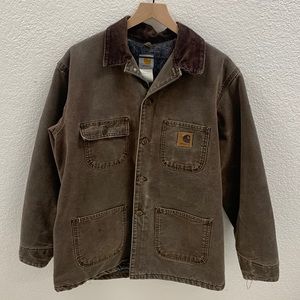 Carhartt Chore Jacket Corduroy Collar Blanket Lined Brown Size Medium